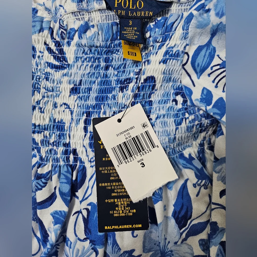 NWT Toddler Ralph Lauren Blue Floral  Smocked‎ Top Spring Summer